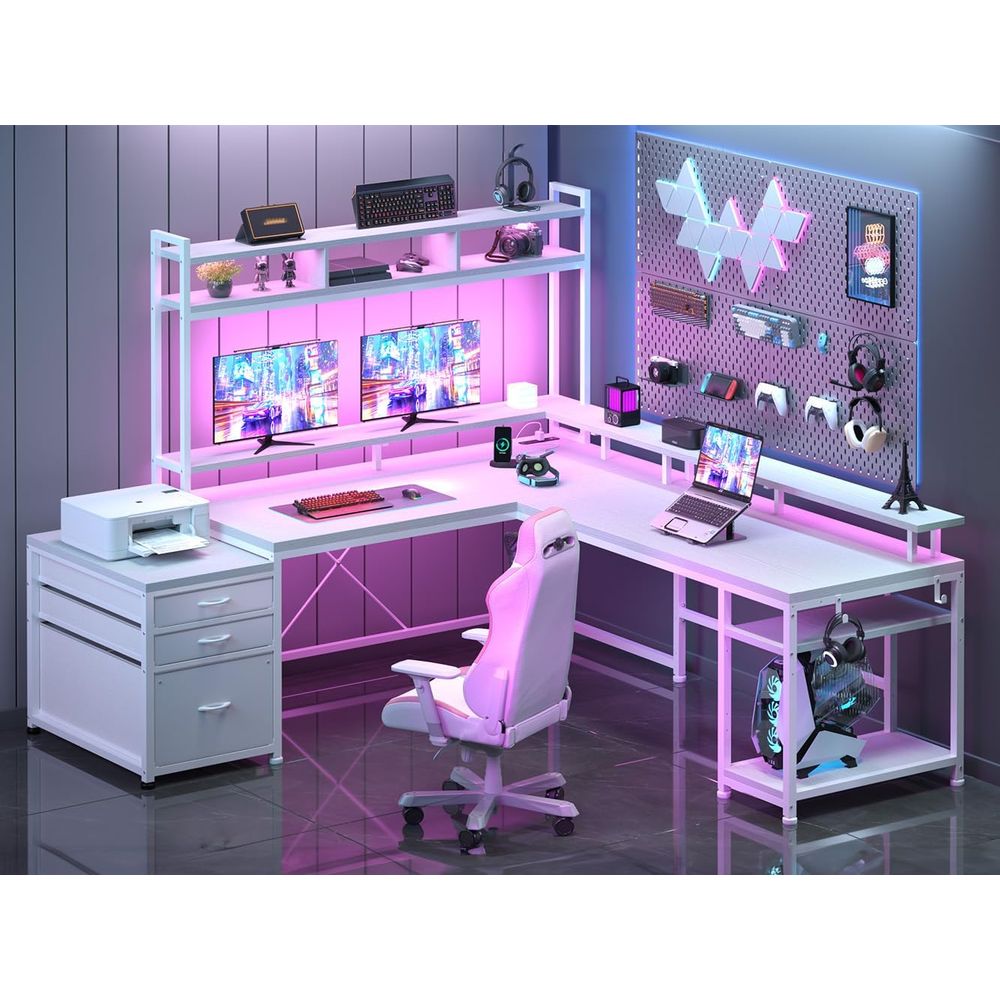 Dual Monitor Desk Setup - Mesa em L de 104 polegadas