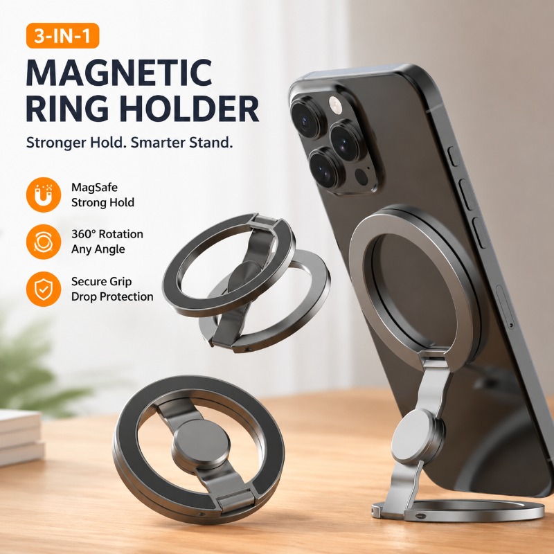 Dual Phone Holder - Suporte Magnético Magsafe com Anel Duplo