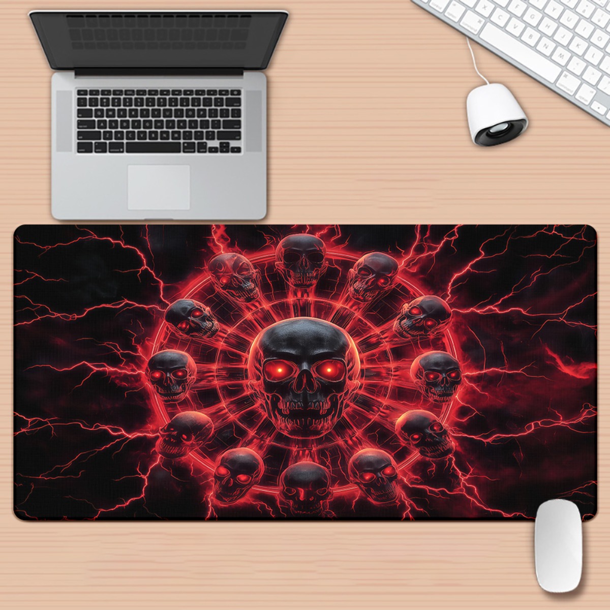 Desk Setup Red - Mouse Pad Gamer Gótico com Crânio