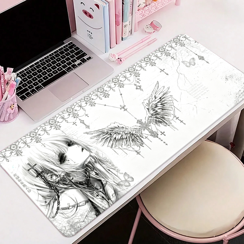 Desk Setup Ergonomic - Mousepad de Couro Preto e Branco