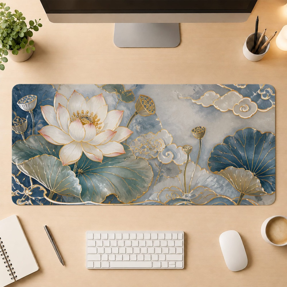 Desk Setup Workspace - Design elegante de lótus, base antiderrapante,