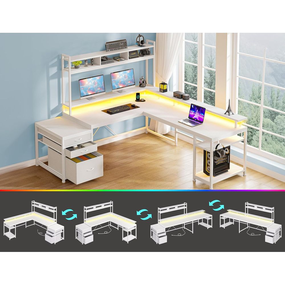 Mesa em L de 104 polegadas par - Dual Monitor Desk Setup avaliação e preço