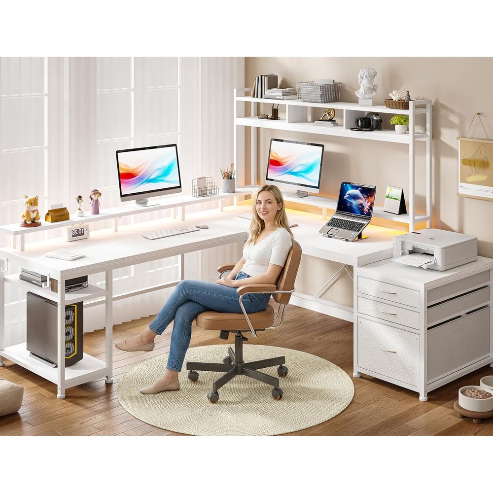 Mesa em L de 104 polegadas par - Dual Monitor Desk Setup avaliação e preço