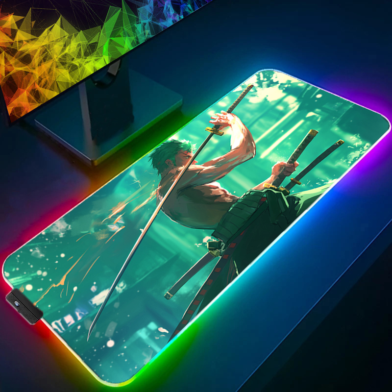 Uma peça zoro mouse pad rgb ac - Desk Setup Mat avaliação e preço
