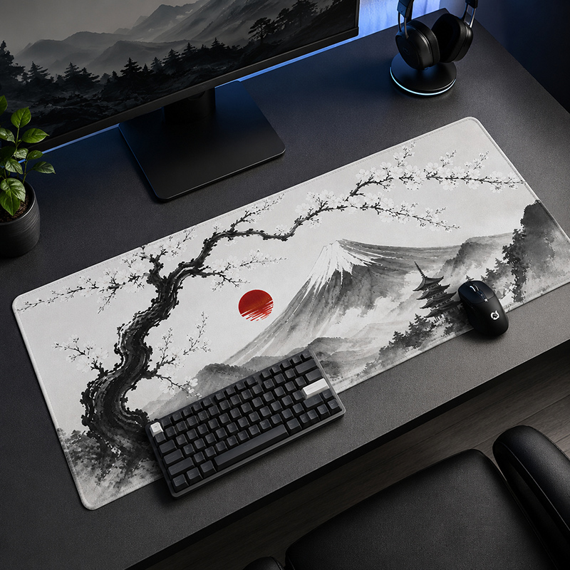 Mouse Pad Ink Mountain Red Sun - Desk Setup Red avaliação e preço